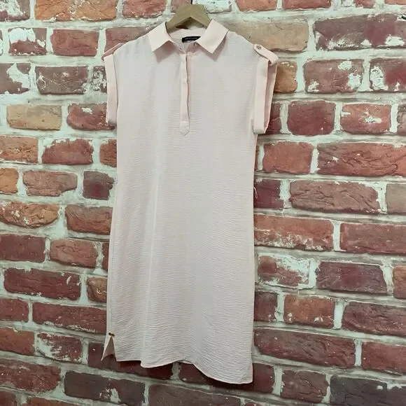 Tommy Hilfiger Dress Women's 2 Pink Crinkle Stretchy Casual Work Popover - Picture 3 of 9